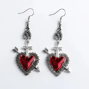 Новинка 2024 года, темные винтажные готические серьги из коллекции Sacred Heart Goth, серьги на Хэллоуин для женщин, красные капли масла, аксессуары в стиле готический панк 4