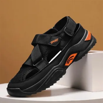 Fashion STYK Summer Men Sandals Genuine Leather Mens Casual Shoes Outdoor Men Leather Sandals for Men Beach Shoes Roman mens Shoes 39 серый