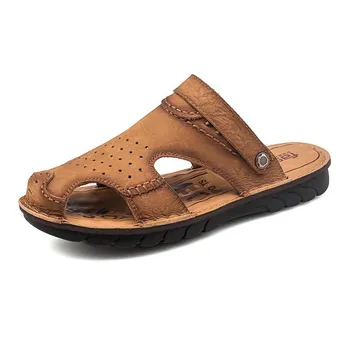 FashionBrand Male Beach Flip Flops with Free Shipping Men s Summer Leather for Men Best Sellers In 2024 Products Designer Replica Shoes 38 чёрный