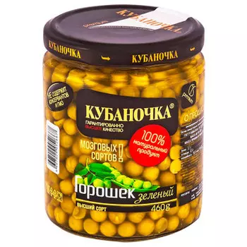 Горошек зеленый кубаночка 460 г консервированный ст/б твист