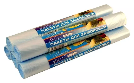 Пакет для заморозки био, пнд, 18мкм, 25х32см, 3 л, 25 шт./рул.