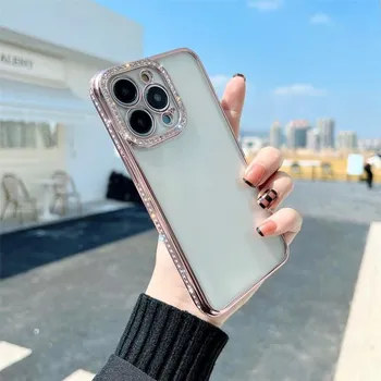 Защитный чехол для камеры с блестящим алмазным бампером для iPhone 15 14 13 12 Pro Max, блестящий противоударный роскошный мягкий чехол с покрытием For iPhone 15 красный