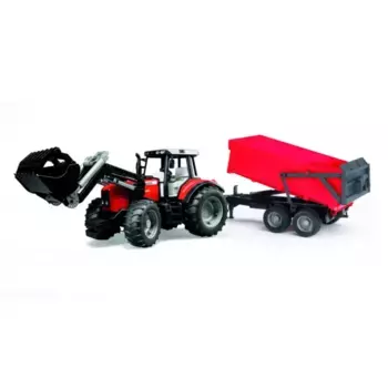 Bruder Трактор с погрузчиком и прицепом Massey Ferguson 7480