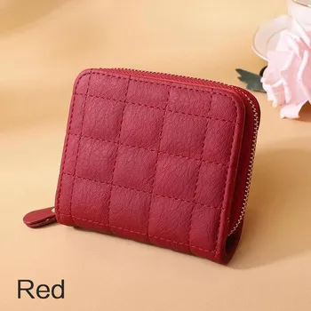 Женские короткие кошельки из искусственной кожи, женские клетчатые кошельки, кошелек из нубука с держателем для карт, маленький кошелек на молнии с портмоне для женщин чёрный