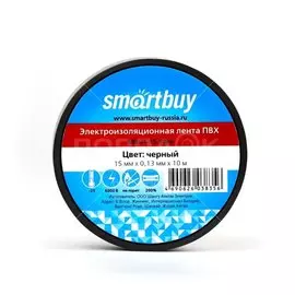 Изолента ПВХ, 15 мм, черная, 10 м, Smartbuy, SBE-IT-15-10-b