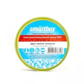 Изолента Smartbuy SBE-IT-15-10-yg желто-зеленая, 15 мм, 10 м