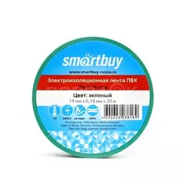 Изолента ПВХ, 19 мм, зеленая, 20 м, Smartbuy, SBE-IT-19-20-g