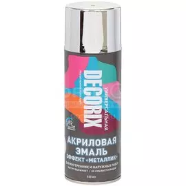 Эмаль аэрозольная, Decorix, Металлик, декоративная, акриловая, глянцевая, хром, M306, 520 мл