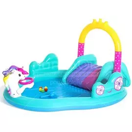 Игровой центр-бассейн Bestway, 274х198х137.5 см, Волшебный единорог, 53097, 220 л, горка, распылитель, мячики, кольцо, от 2 лет