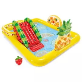 Игровой центр-бассейн 244х191х91 см, 493 л, Смешные фрукты, горка, надувные фрукты, от 2 лет, 81 кг, Intex, 57158NP
