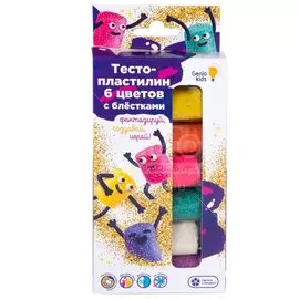 Игровой набор Genio Kids, Тесто-пластилин с блестками, 6 цветов, TA1091