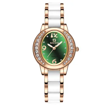 SENO Watch Модные овальные часы Женские темпераментные трендовые женские часы с бриллиантами золотой