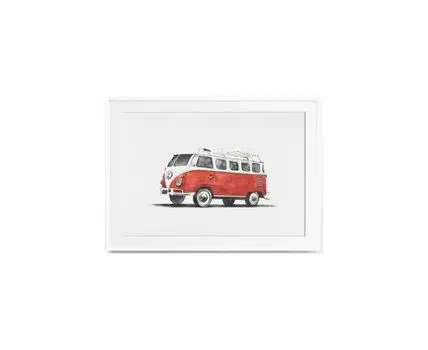 Постер VOLKSWAGEN T1 SAMBA BUS (красный, белый, 30)