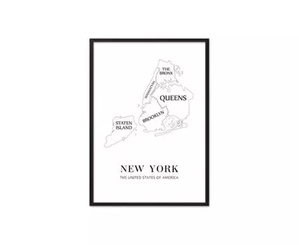 Постер в рамке New York карта 40х60 см (белый, черный, 60)
