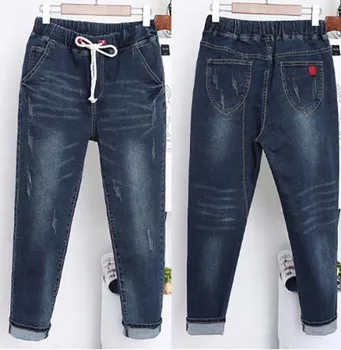 Новые эластичные джинсы большого размера, свободные брюки XL светло-синий