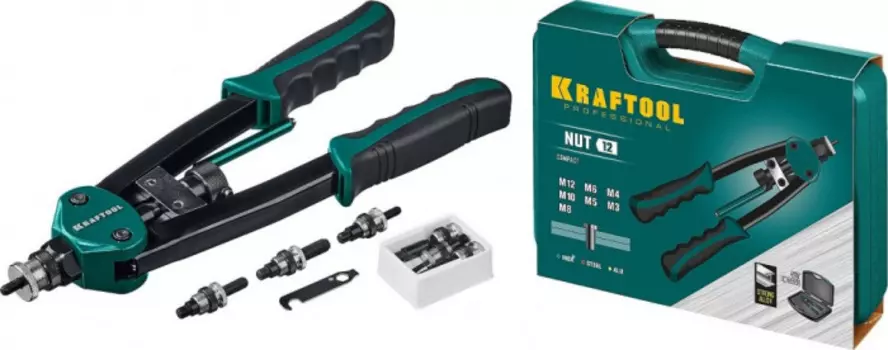 Заклепочник Kraftool NUT-12 резьбовой двуручный М3-М12 кейс 31183