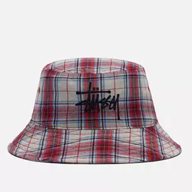 Панама Stussy Madras Plaid Big Logo, цвет красный, размер L-XL