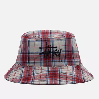 Панама Stussy Madras Plaid Big Logo, цвет красный, размер S-M