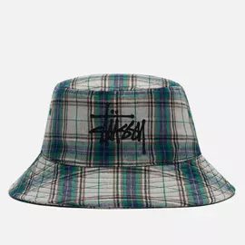 Панама Stussy Madras Plaid Big Logo, цвет зелёный, размер L-XL