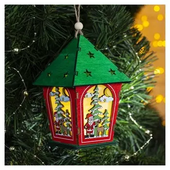 Подвеска световая цветная "Домик и Дед мороз", 12х8х8 см, 1 Led, бат(В комп) т/белый