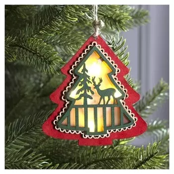 Подвеска световая "Елочка новогодняя красная", 10х10х2 см, 3 Led, бат(В комп) т/белый