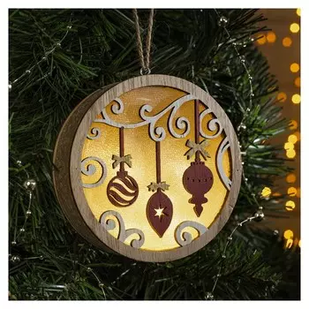 Подвеска световая шар "Новогодние игрушки", 11х11х3 см, 4 Led, бат.(Не в комп), т/белый