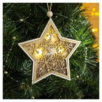 Подвеска световая "Звезда и снежинки", 13х13х1 см, 3 Led, бат(В комп) т/белый