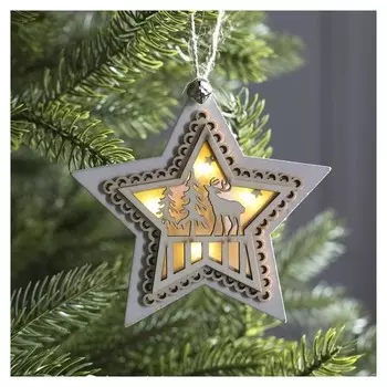 Подвеска световая "Звезда новогодняя белая", 10х10х2 см, 3 Led, бат(В комп) т/белый