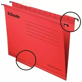 Подвесные папки А4/Foolscap (400х240 мм), до 300 листов, комплект 25 шт., красные, картон, Esselte "Plusfoolscap"