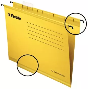 Подвесные папки А4/Foolscap (400х240 мм), до 300 листов, комплект 25 шт., желтые, картон, Esselte "Plusfoolscap"
