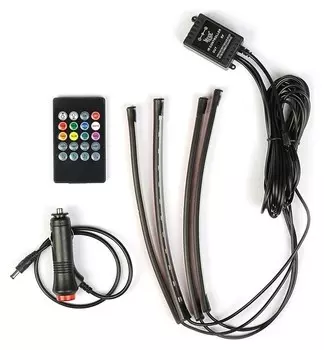 Подсветка салона 12 Led-5050, 22 см, пульт, светомузыка, мультисвет Rgb, 4 шт