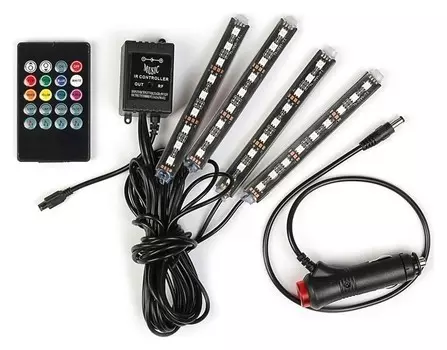 Подсветка салона 9 Led-5050, 14 см, пульт, светомузыка, мультисвет Rgb, 4 шт