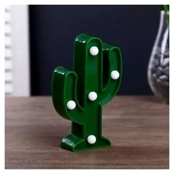 Ночник "Кактус малый" 5 LED батарейки 3xag13 зеленый 7,5х3х12 см.
