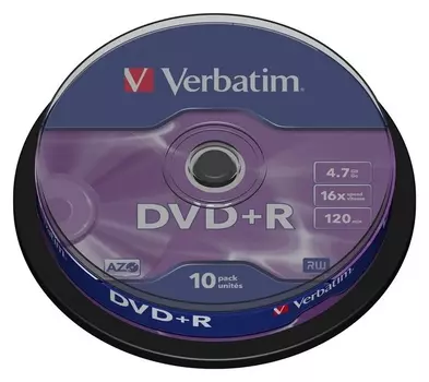 Носители информации Dvd+r, 16x, Verbatim Azo Matt Silver, Cake/10, 43498