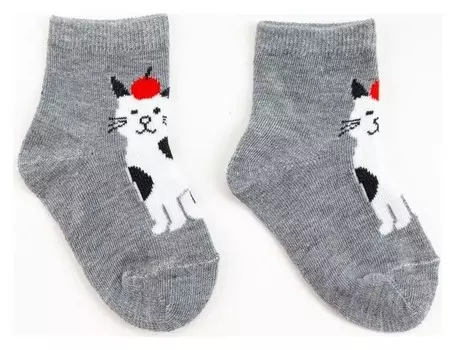 Носки детские «Кот с яблоком» цвет серый, размер 18-20