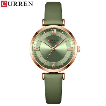 CURREN Роскошные новые часы для женщин Простые кварцевые кожаные часы Женские элегантные наручные часы синий