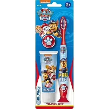 Дорожный набор Paw Patrol для детей, включающий зубную щетку с дорожным колпачком и зубную пасту 25 мл от Mr. White Pink and White Mr.White
