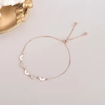 S925 Серебряный браслет в корейском стиле с бриллиантами Love Heart, сладкий и легкий роскошный браслет в форме сердца, выдвижной и регулируемый Adjustable size
