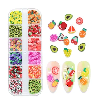 1 коробка из 12 мини-квадратов Fruit Nails Fruit Pieces Charm Summer Decoration Polymer Clay Sheet Accessories DIY Gel Lemon Clubberry nails design supplies