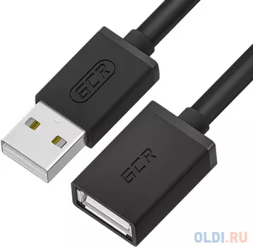 GCR Удлинитель 0.5m USB 2.0 AM/AF, черный, GCR-55067