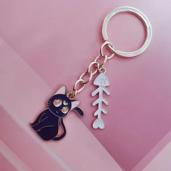 Брелок для ключей Sailor Moon Sweet Cat Girl Car Metal Key Chain Creative Cartoon Cute Couple Gift Bag Подвеска для женщин Металлический брелок для ключей Charm Key Ring