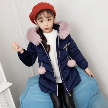 Children Girls Velvet Winter Coat Thick Woolen Hooded Outerwear Clothes Children Kids Warm Jackets Cotton Padded Parka for 3-12y 160