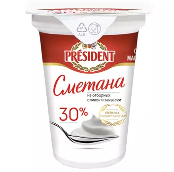 БЗМЖ Сметана President 30% 350г