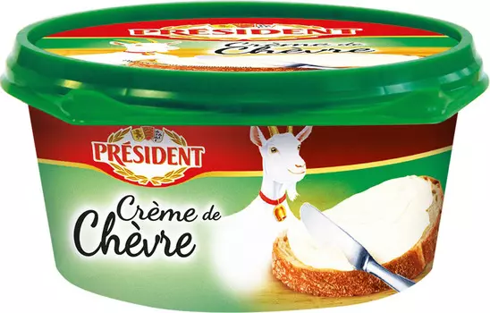 БЗМЖ Сыр плавленый President CREME DE CHEVRE с сыром из кор и коз молока с бел плесенью 52% 125г Россия