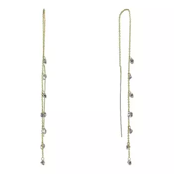 UVI JEWELLERY Золотистые серьги протяжки с прозрачными кристаллами