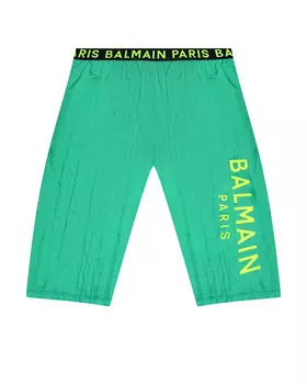 Шорты для купания с лого, зеленые Balmain