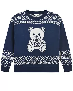 Синий джемпер со скандинавским орнаментом Moschino детский