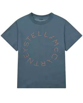 Синяя футболка с оранжевым лого Stella McCartney детская