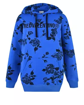 Синяя толстовка-худи с принтом "розы" Red Valentino
