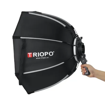 Складной восьмиполюсный восьмиугольный софтбокс TRIOPO 55 см/65 см с мягкой тканевой ручкой для Godox Yongnuo Andoer, вспышка на камеру 55cm чёрный